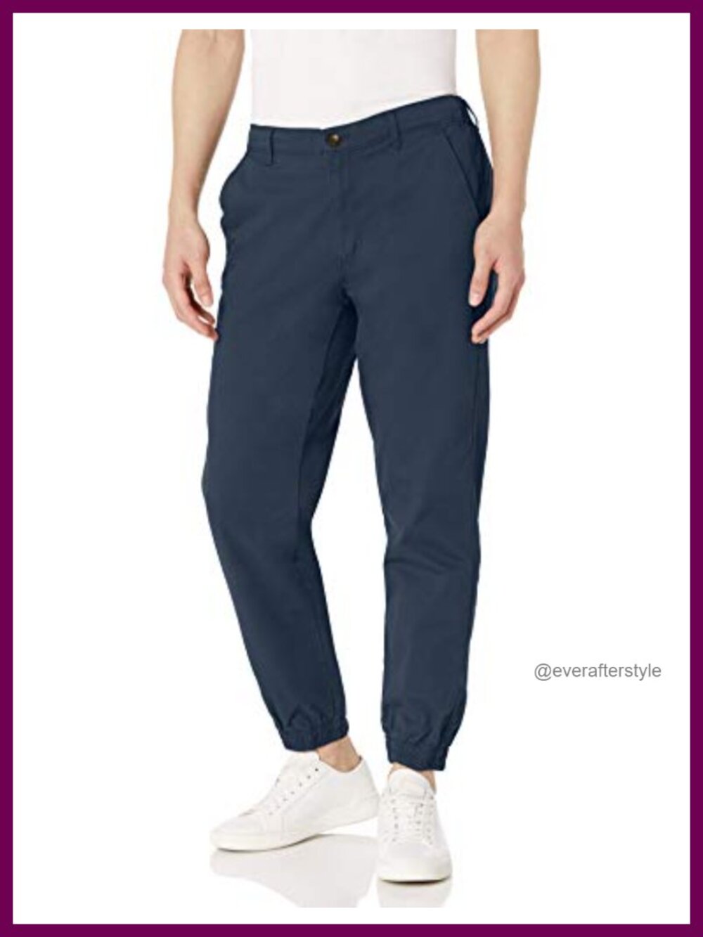 Straight-Fit Stretch Cotton Twill Chino Jogger Pants with Elastic Waist